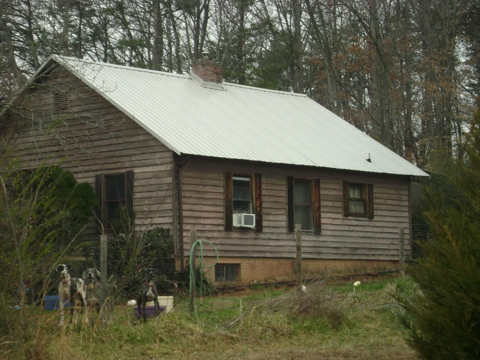 White metal roof on an old wood sided farmhouse, from a Metal Roof Installation job in Molina
